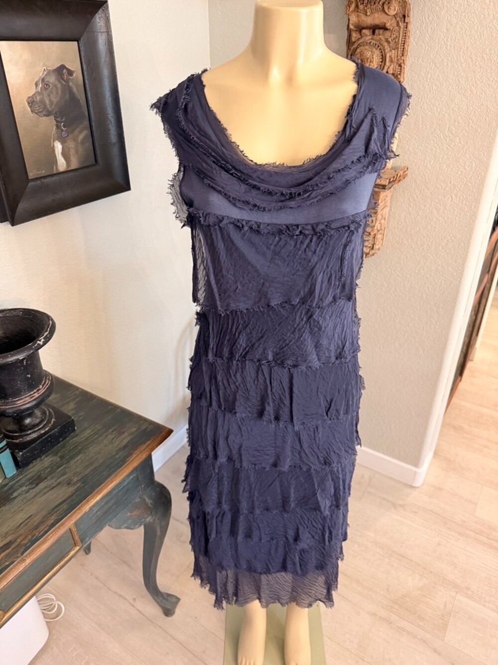 Gigi Moda "SIENA" Layered Silk over Stretch Viscose Midi in length DRESS - Picture 7 of 9